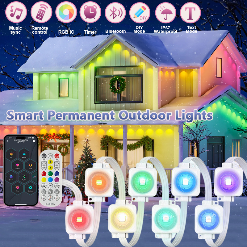Smart Eave Lights Permanent Outdoor LED Lights App/Remote Control DIY Scene Mode IP67 Waterproof for House Roof Party Decor