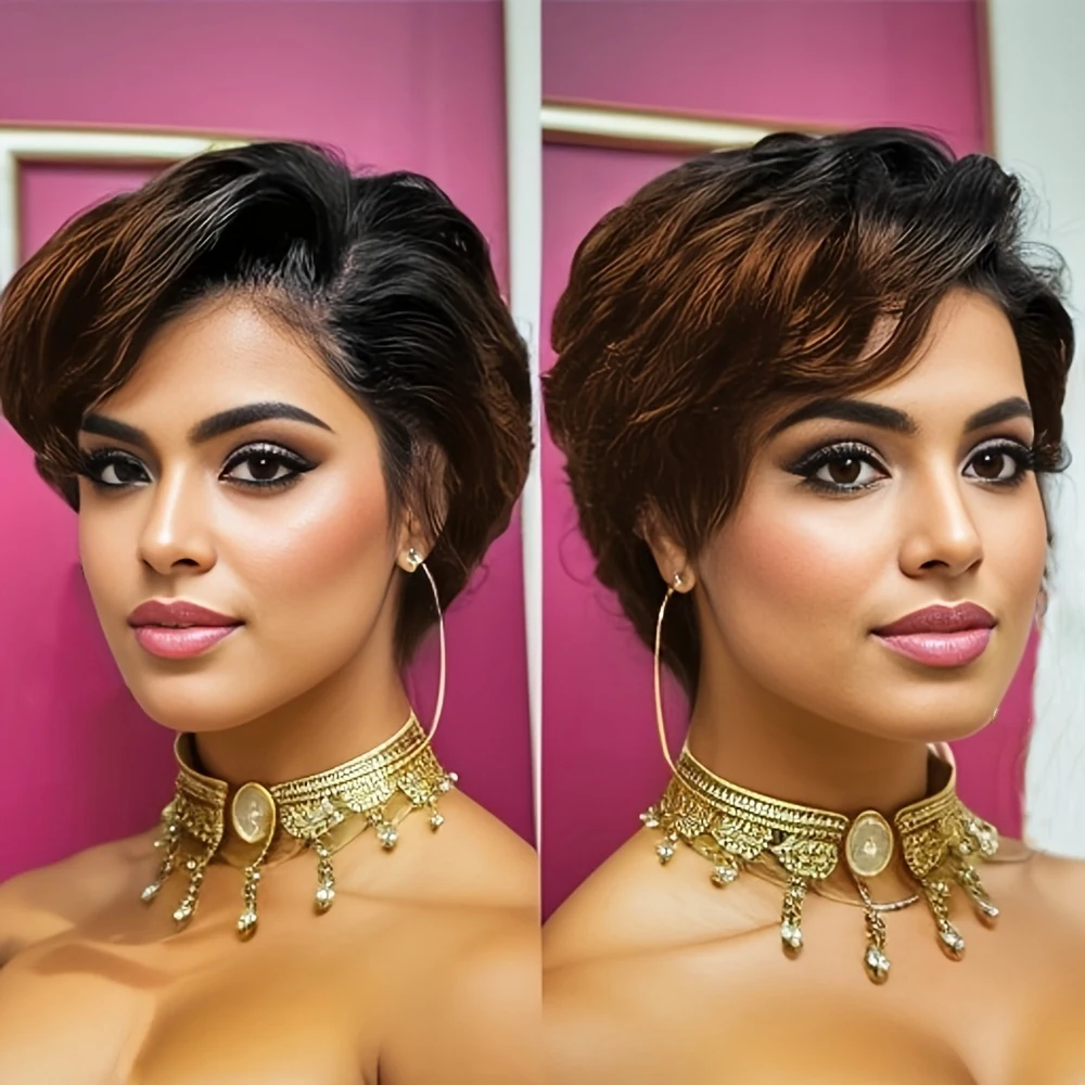 13x4 peruca dianteira do laço pixie corte perucas de cabelo humano para as mulheres peruca frontal transparente peruca onda natural