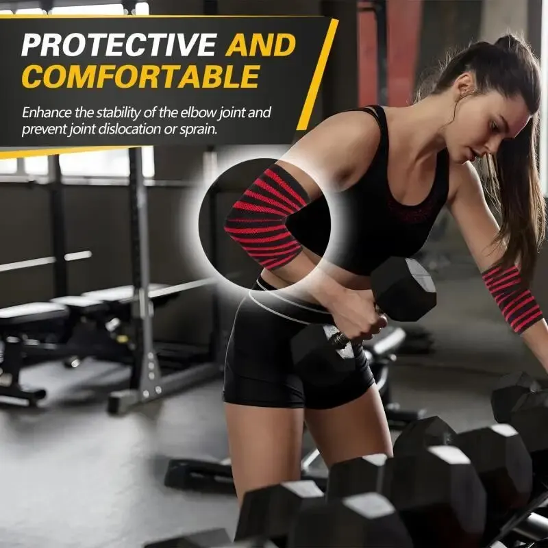 กีฬา Elbow Guard ไขลานความดันข้อศอก Pad Bench Press ยกน้ําหนักอุปกรณ์ป้องกันอุปกรณ์ออกกําลังกายอุปกรณ์ Booster Stripe