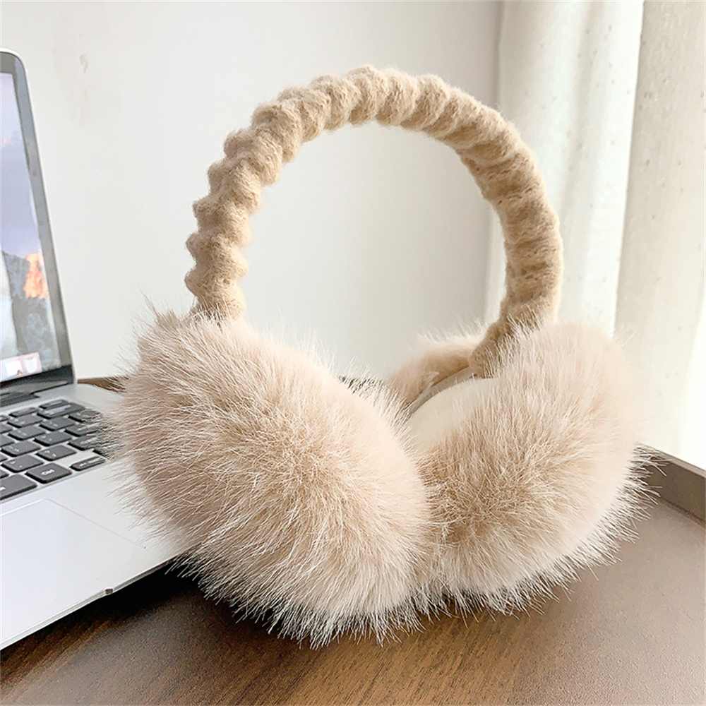 Bonitos auriculares de piel de felpa para mujer, orejeras cálidas de invierno, tapones para los oídos de piel Lisa de Cachemira suave, cubierta para los oídos Unisex a la moda, suministros para exteriores
