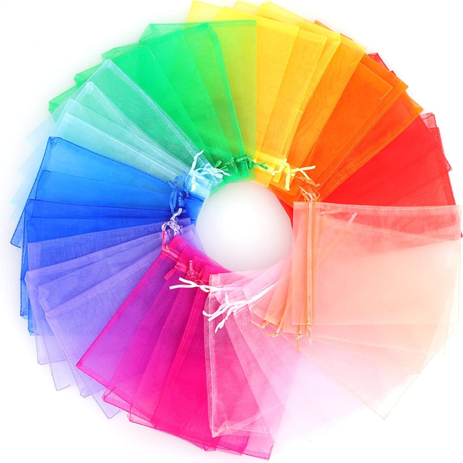 100PCS Organza Bags Random Mesh Organza Jewelry Bags Drawstring, Small Drawstring Favor Pouches Christmas Candy Wedding Birthday