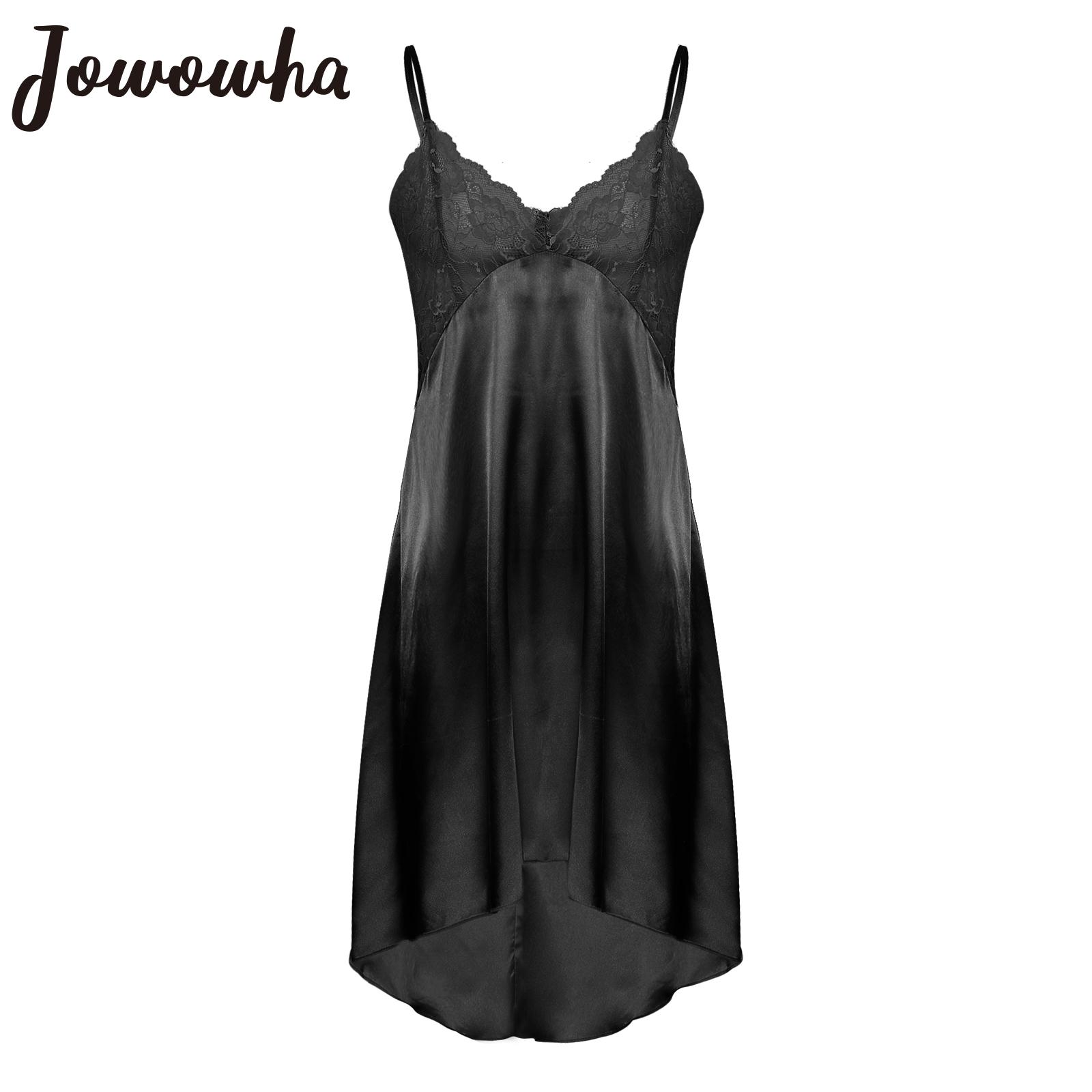 Camisón de satén Sissy para hombre, lencería de encaje transparente con tirantes finos, vestido para dormir con cuello en V, ropa de dormir para travesti