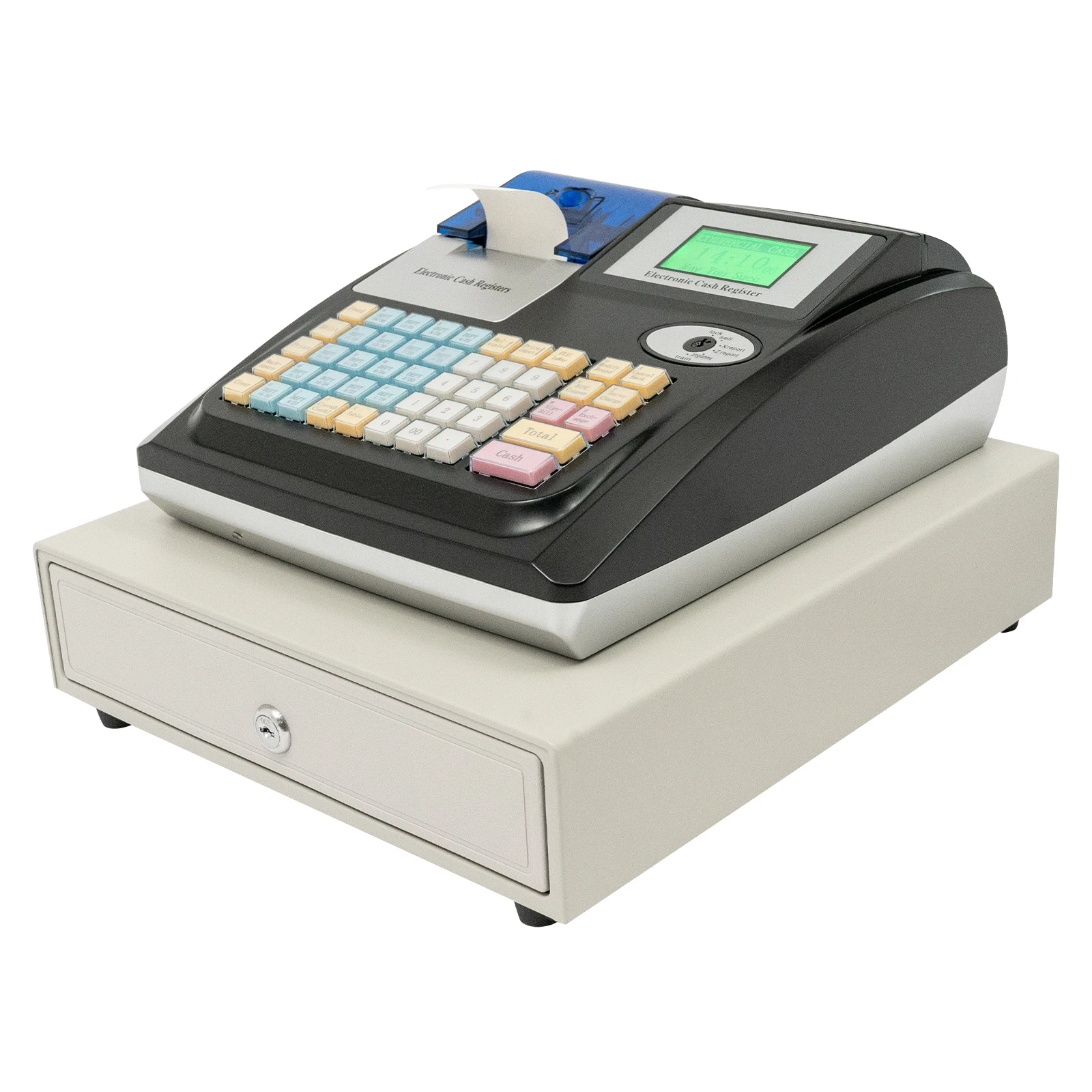 Electronic Cash Register with Drawer Box Intelligent cash register computer Digital LED Display 48-Keys POS Cashier