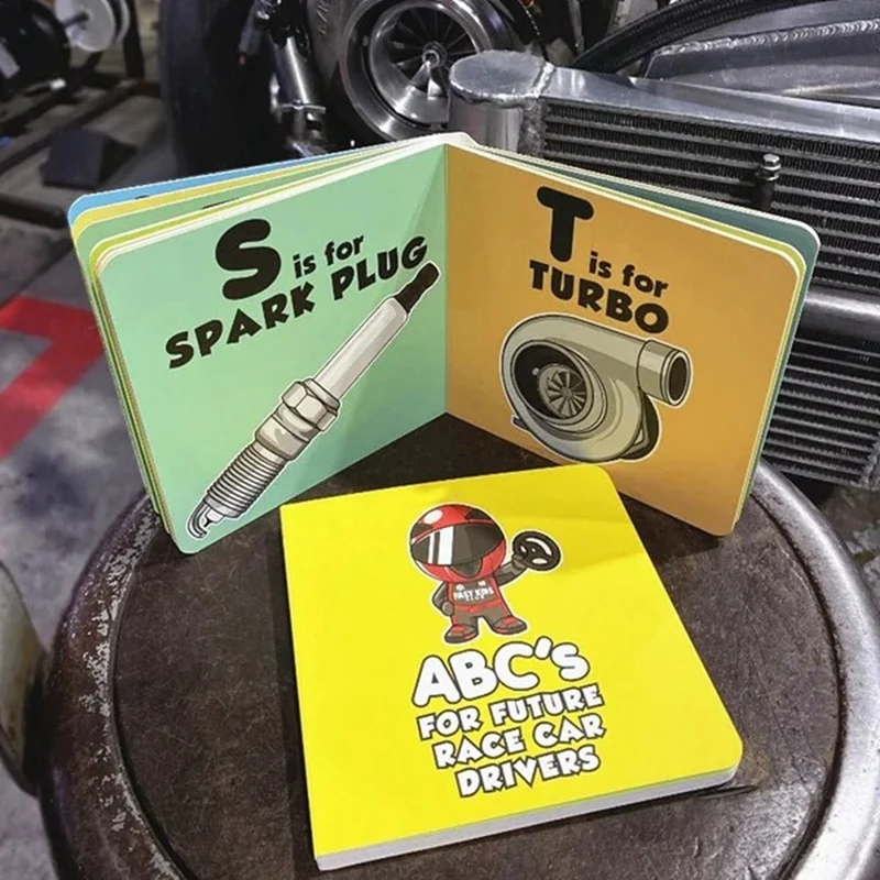 将来のレースカーのためのabc、赤ちゃんと子供のためのアルファベットの本、幼児のための耐久性のある本