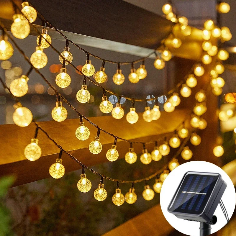 Luci a stringa a LED a globo di cristallo solare LED 8 modalità di illuminazione IP65 Ghirlanda di Natale a luce fata per decorazioni per feste in giardino 1pz/2pz