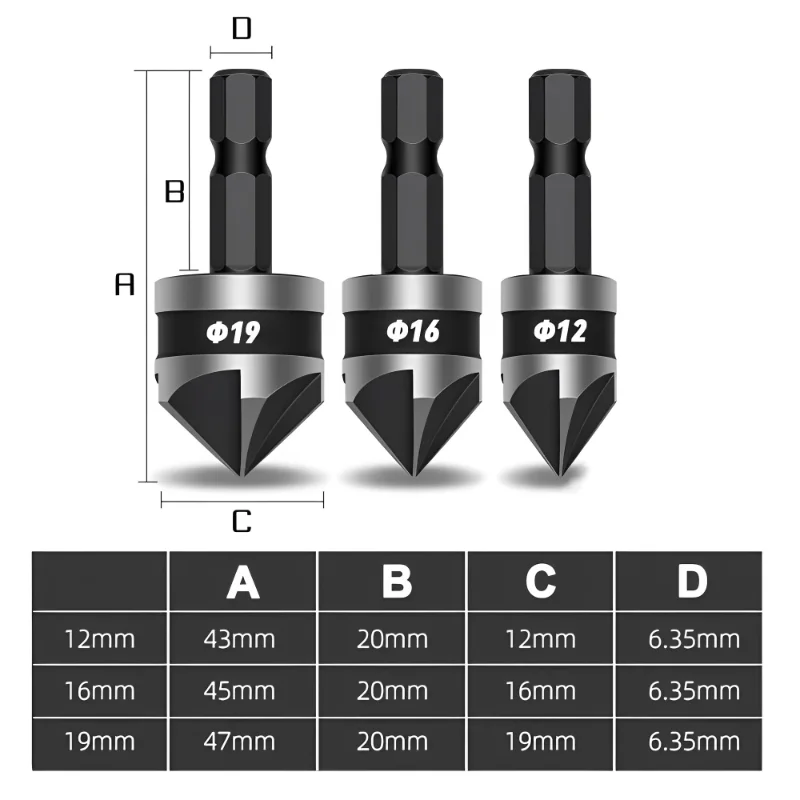 3PCS Hex Countersink Boring 90 Degrees Countersink Drill Bit for Woodr Metal Chamfer Cutter Chamfer Metal Drilling Bit Set