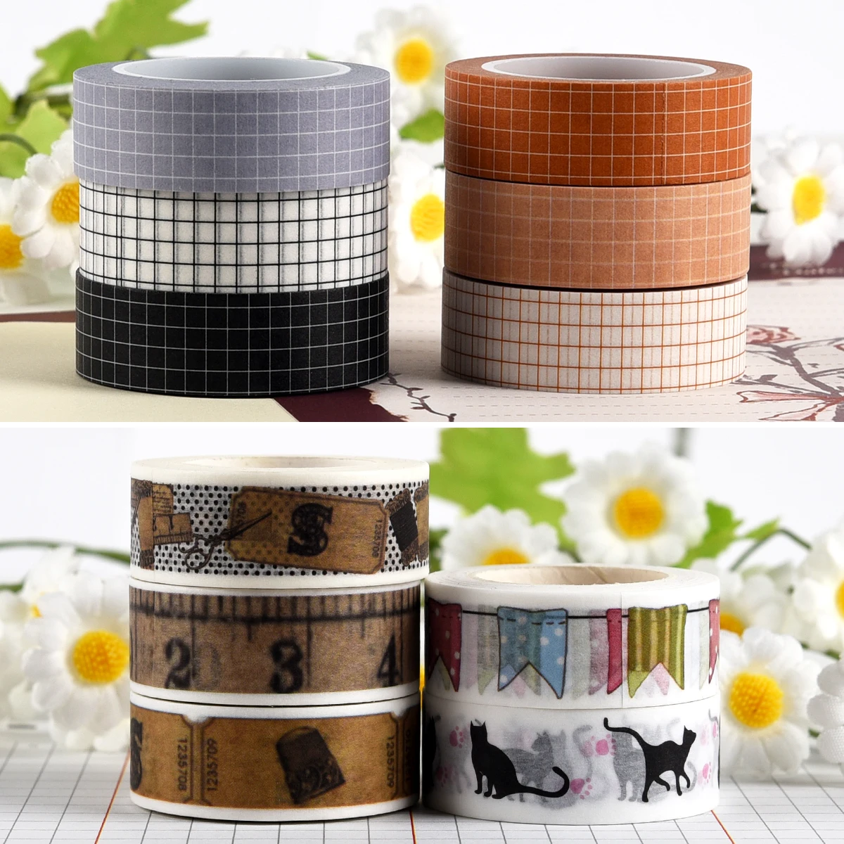 Cinta Washi Vintage de rejilla de 10M, papel japonés, planificador artesanal, cinta adhesiva, pegatinas, cintas decorativas de papelería