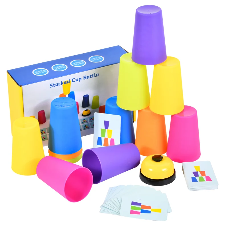 Zabawki Montessori Stack Cup gra z kartą Kid edukacyjne oświecenie intelektualne kolor poznanie logika szkolenie dzieci