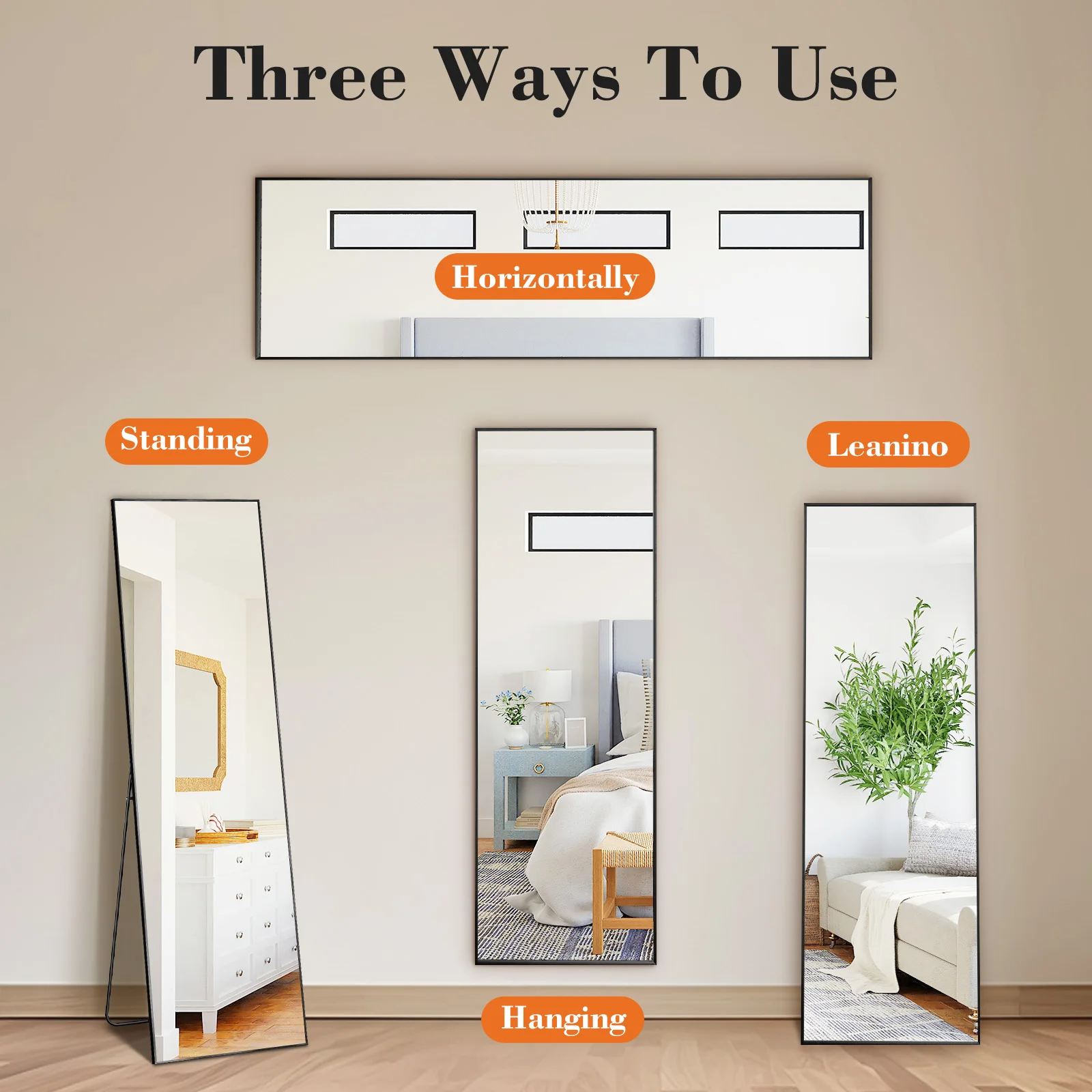 JHK 64"x21" Full Body Wall Mirror Standing Hanging or Leaning Wall-Mounted Mirrors with Stand Aluminum Alloy Frame Living Room