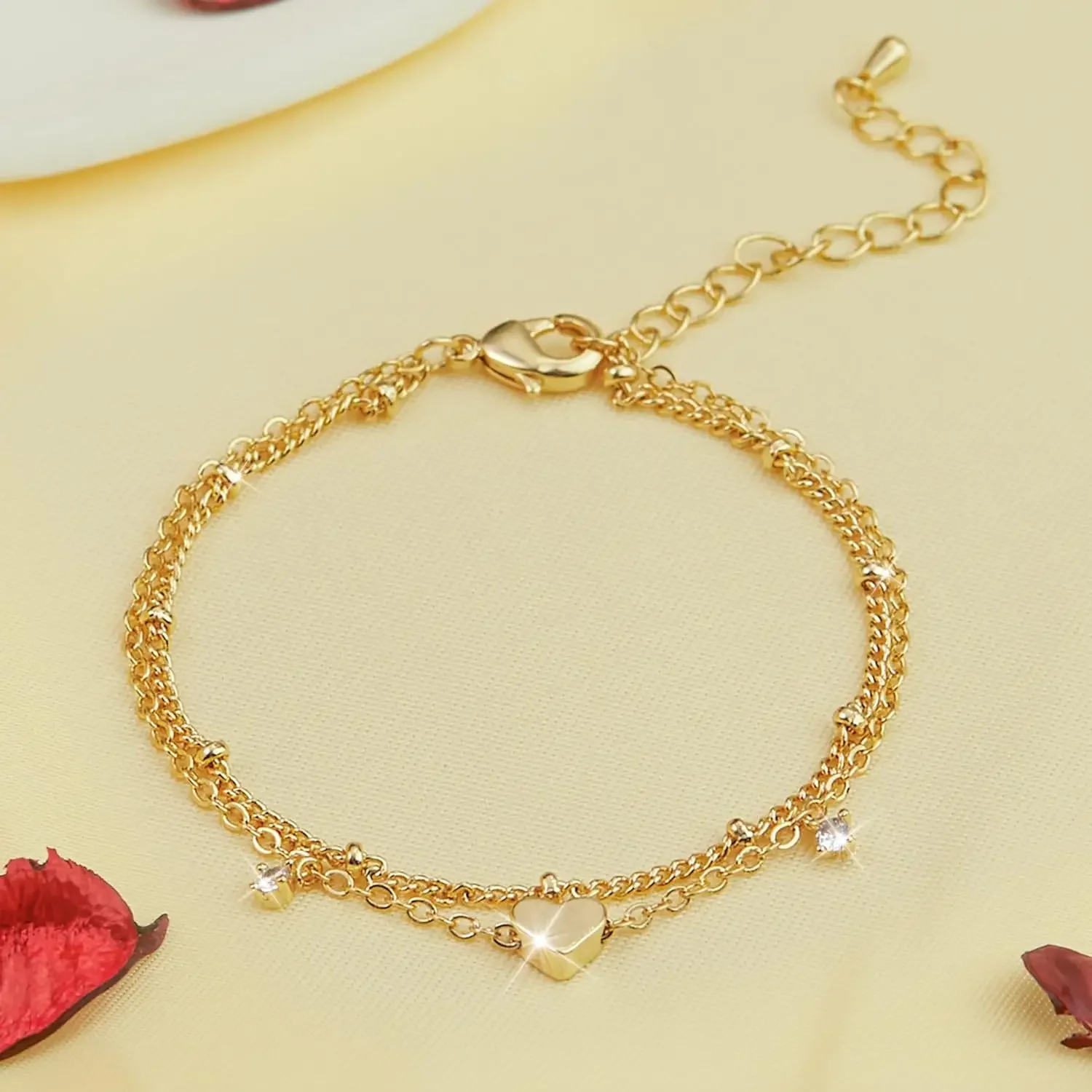 Pulseira de tornozeleira cz banhada a prata para mulheres, meninas, tendência, novo, à prova d'água, coração, camada delicada, corrente, joias, presentes