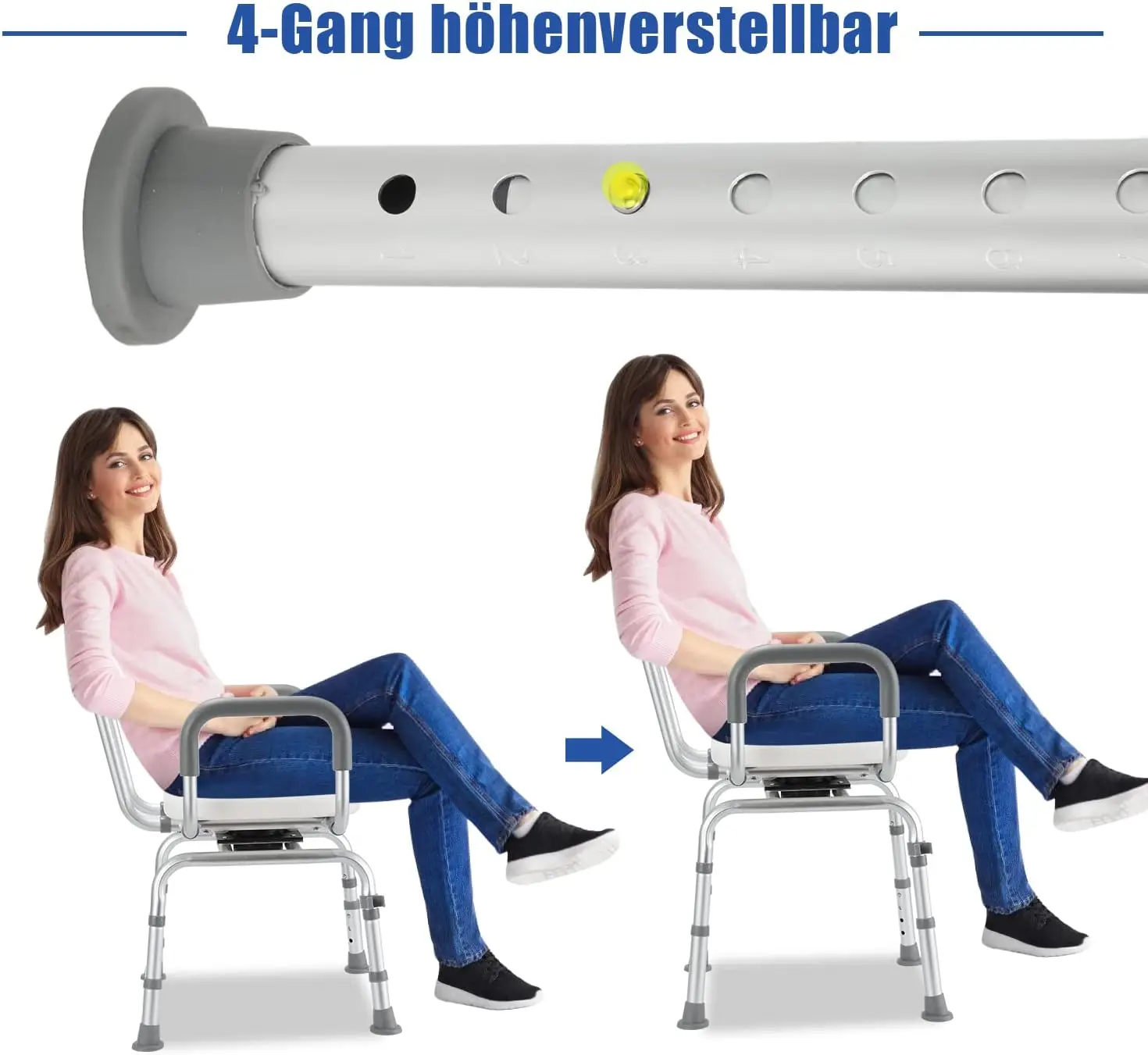 Shower Stool for Seniors Bad Stool 360° °   mit Backrest and Armrest Showerstuhl Height Adjustable 40-48 cm Bathroom Stool Anti-