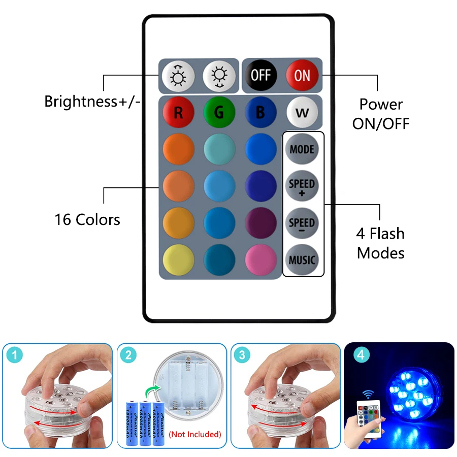 10 diod LED RGB podwodne światła z przyssawkami magnetycznymi 16-kolorowe światła akwarium basen podwodne oświetlenie oświetlenie do uprawy roślin