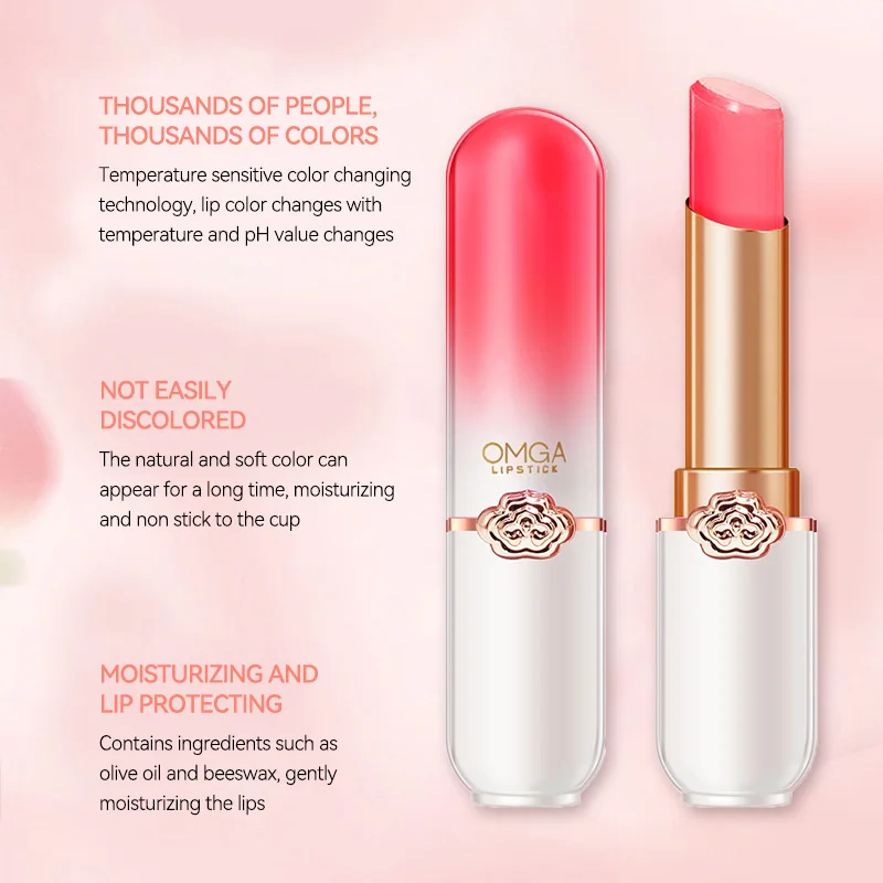 OMGA เปลี่ยนสีลิปบาล์ม Jelly ลิปสติก Moisturizing กันน้ํา Hydrating อุณหภูมิ-Sensitive รสพีช,Smooth LIPS