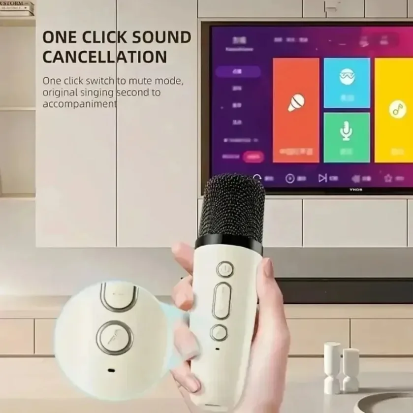 Portable Bluetooth 5.3 Karaoke Speaker 3D Surround Sound with 1-2 Wireless Microphones Home Family Singing for Aux/U Disk/TF