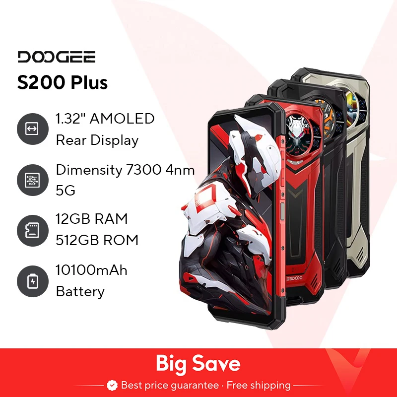 Estreno mundial DOOGEE S200 Plus 5G AI teléfono resistente dimensión 7300 pantalla trasera de 1,32 "12 + 512GB 6,72 ''10100mAh batería Smartphone