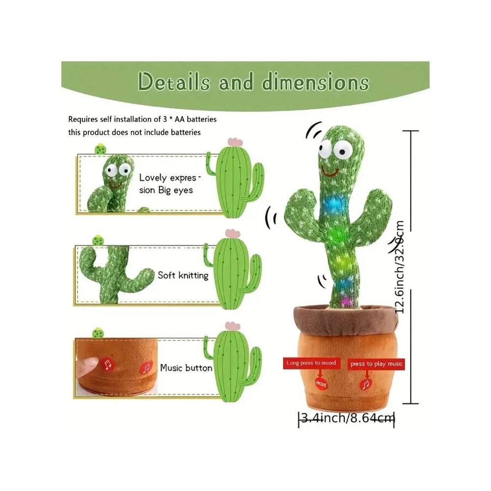 Jouets de Cactus parlant de danse pour bébés garçons et filles, chant, imitation, enregistrement, répétition, ce que vous dites, changeur de voix, 1 pièce