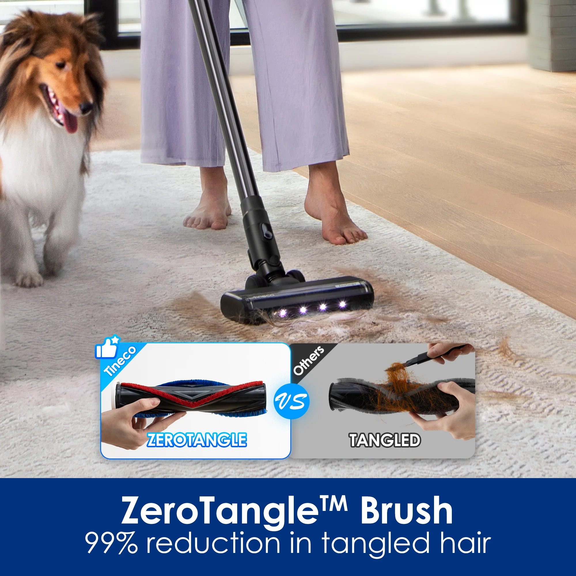 Tineco Pure ONE Station Pet Aspirador de pó sem fio 3L Base de poeira automática Smart Stick Sucção poderosa e escova ZeroTangl leve