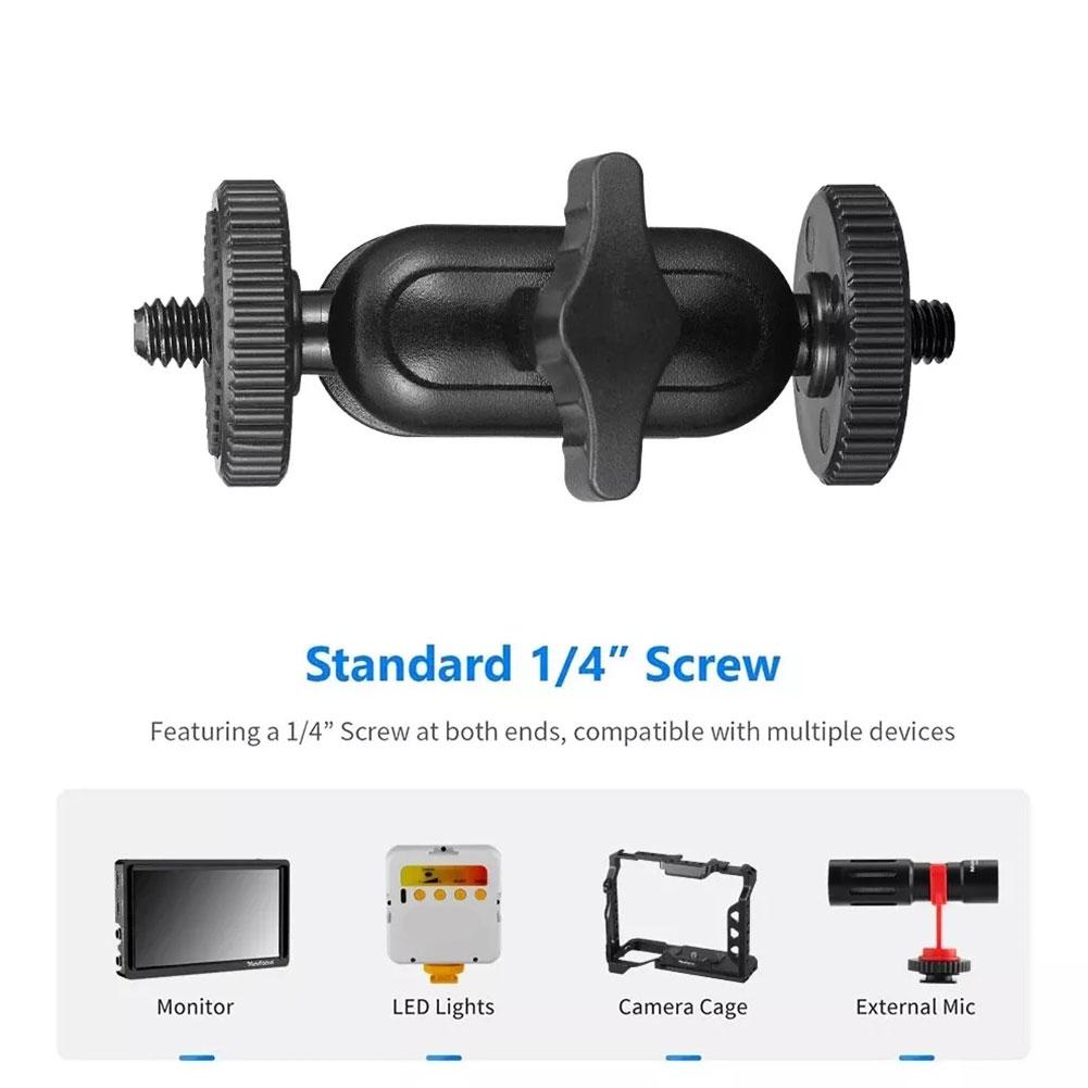 Bola dupla cabeças braço mágico com parafuso, estender montagem para câmera Gopro DSLR, monitor, luz de vídeo, tripé Mic, bola de 15mm, 360 °, 1/4 ", novo