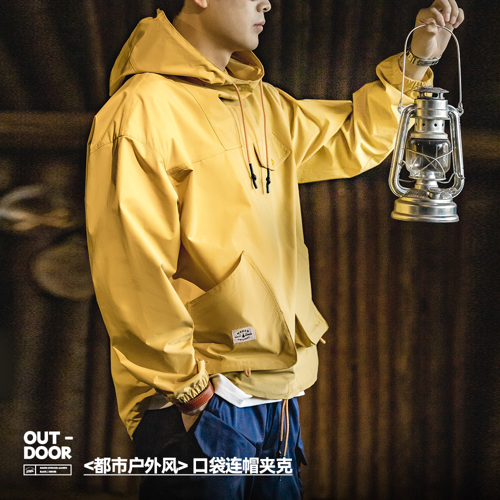 Maden Mountain กลางแจ้ง Multi-Pocket Hooded เสื้อแจ็คเก็ตผู้ชายฤดูใบไม้ผลิ OVERSIZE Windbreak Parka ขิงปีนเขาเสื้อแจ็คเก็ต
