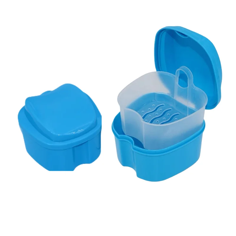 Scatola per protesi Custodia per pulizia denti finti Scatola di immagazzinaggio con contenitore a rete sospesa Custodia per denti artificiali Custodia per fermo ortodontico
