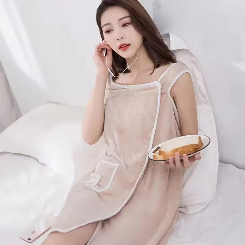 2024 Multi-function Women 80*135 Size Sexy Bathrobe Sling Sexy Tube Top Can Wear Bath Towel Soft Absorbent Bathrobe Coral Fleece