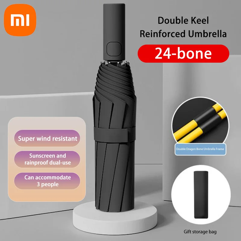 Paraguas plegable de doble hueso totalmente automático Xiaomi 24 Bone para protección solar UV resistencia a la lluvia y fuerte resistencia al viento 2024