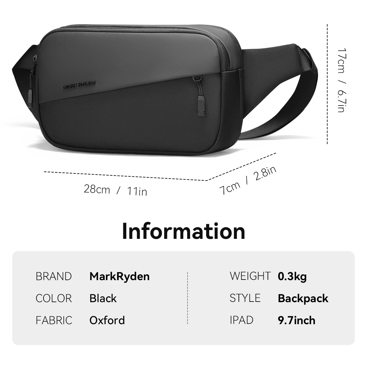 MARK RYDEN Mini Shoulder Bag for Men with Multiple Pockets Fits 7.9in Ipad