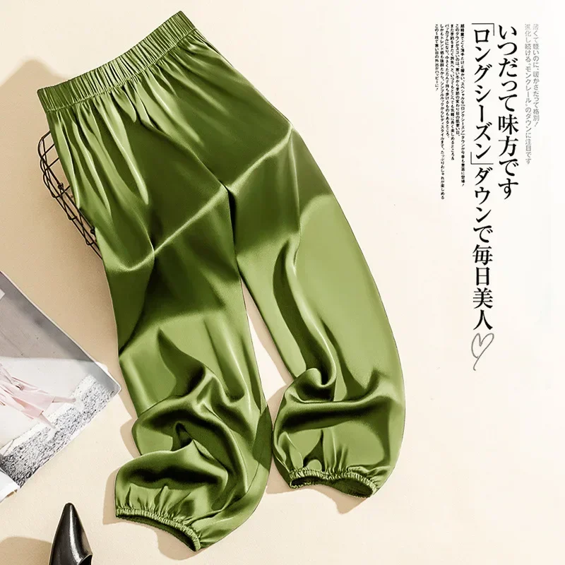 Cao Cấp Làm Từ Vải Lụa Acetate Quần Ống Rộng Nữ Mùa Hè Rời Lụa Satin Knickerbockers Quần Lụa Chiều Dài Mắt Cá Chân Quần