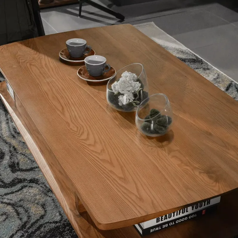 Design moderno marrom sofá modular de madeira maciça mesa de centro de madeira conjunto de sala de estar nórdica