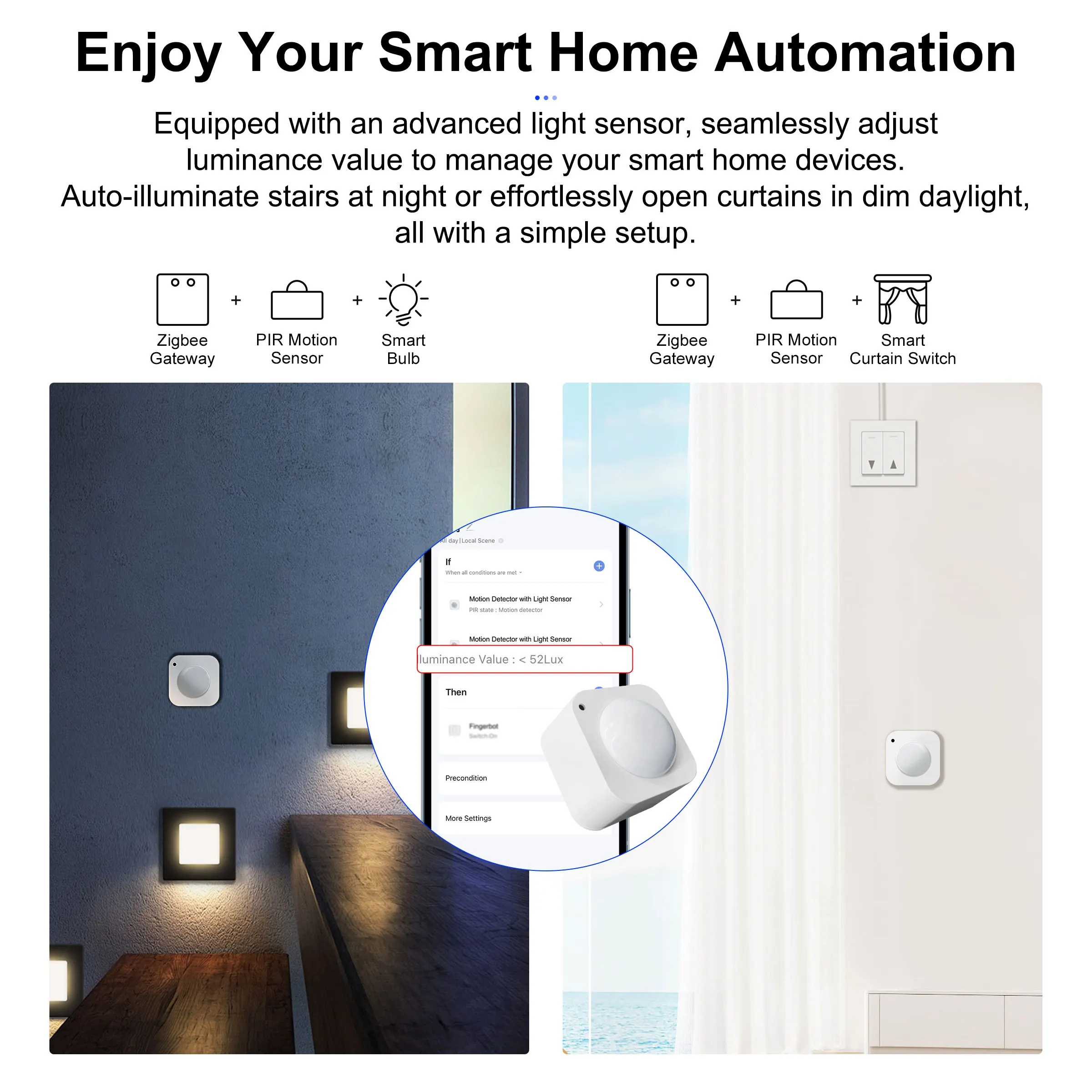 GIRIER Tuya ZigBee PIR Motion Sensor สมาร์ทเครื่องตรวจจับการเคลื่อนไหวของมนุษย์ในตัว Light Sensor สําหรับ Home Security Works Smart Life APP