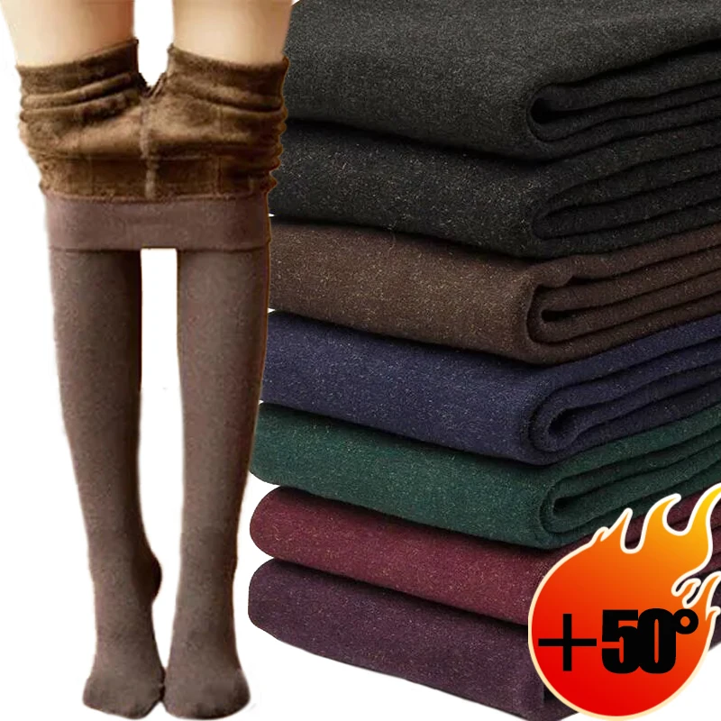 Nuevas mallas térmicas de invierno para mujer, pantalones ajustados de terciopelo gruesos y cálidos de cintura alta, pantimedias, mallas elásticas de lana, medias