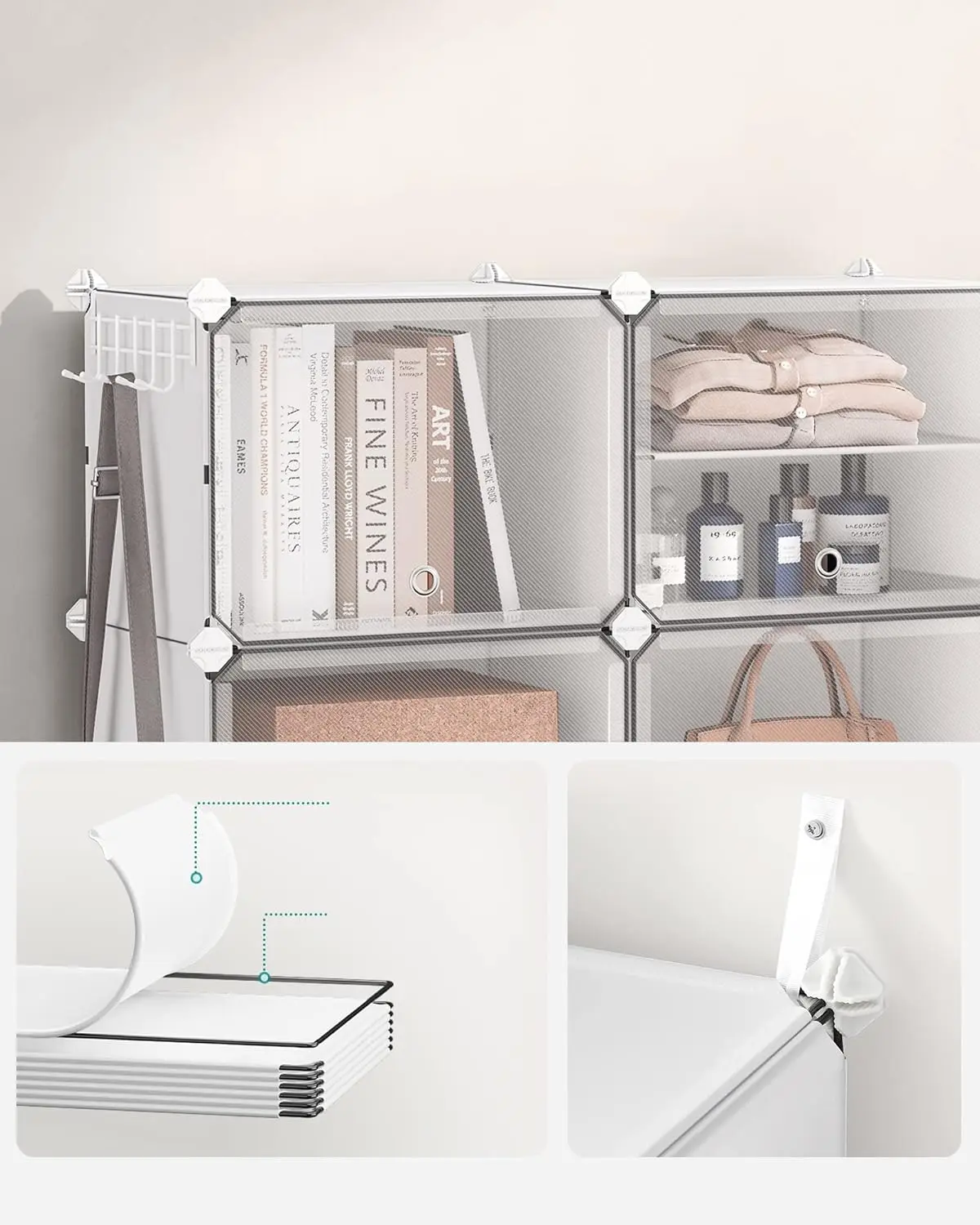 Livraison gratuite—SONGMICS Étagère à Chaussures 8 Compartiments, Étagère de Rangement Modulable, Compartiment de 30 x 40 x 30 cm, avec Porte, Cadre en Acier, Panneaux en Plastique, Blanc LPC034W01