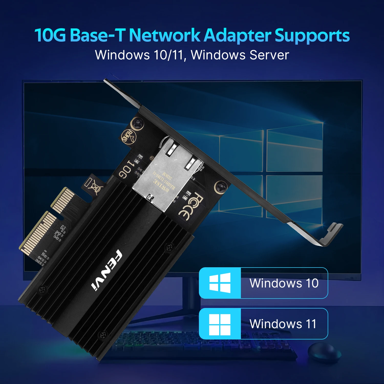 Сетевая карта fenvi 10 Гбит/с Pcie к RJ45 Марвелл AQC113C 1G/2,5G/5G/10 Гбит/с Интерфейс RJ45 Gigabit Ethernet PCI Express LAN-адаптер