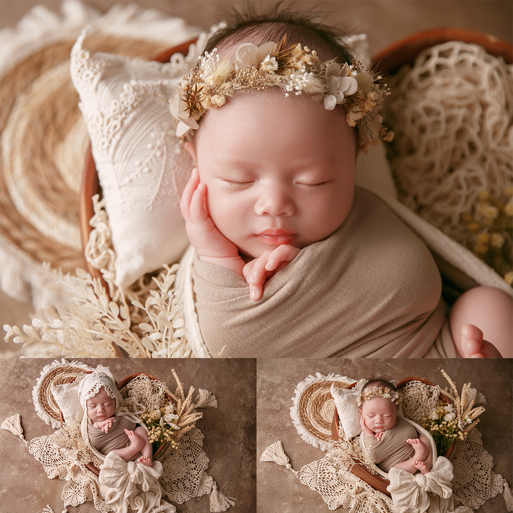 Реквизит для фотостудии новорожденных, шляпа, хлопковая эластичная пленка, одеяло с кисточками и головой, круглый коврик, реквизит с искусственными цветами