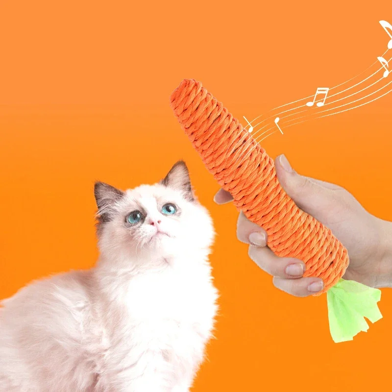 ของเล่นแมวเสียงแครอทสัตว์เลี้ยงผลิตภัณฑ์กัดกระดาษเชือก Scratcher ทําความสะอาดฟัน Interactive Play แมวแครอท Chew ของเล่นสําหรับแมว