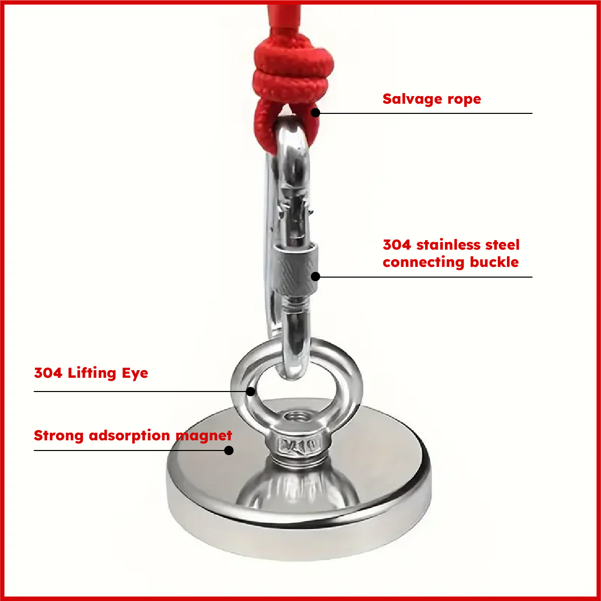 Super Strong Neodymium ตกปลาแม่เหล็กตะขอ N52 Heavy Duty Rare Earth แม่เหล็ก Countersunk Hole Eyebolt 16-90 มม. Salvage แม่เหล็ก