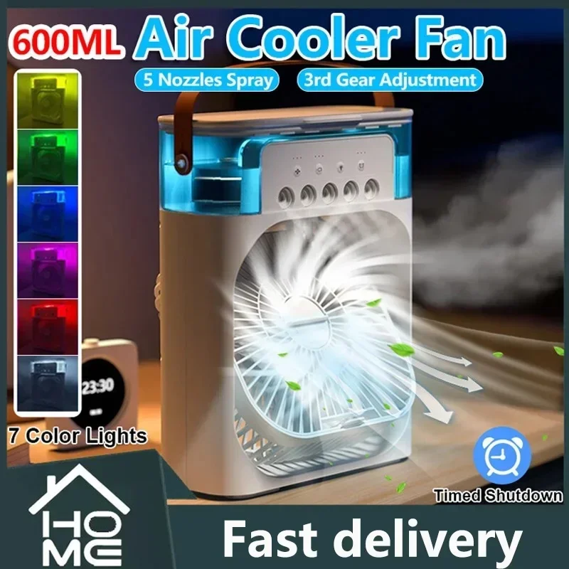 Ventilador portátil 3 en 1, aire acondicionado, Enfriador de aire pequeño para el hogar, luces LED nocturnas, humidificador, ajuste de aire, ventiladores para el hogar, triangulación de envíos