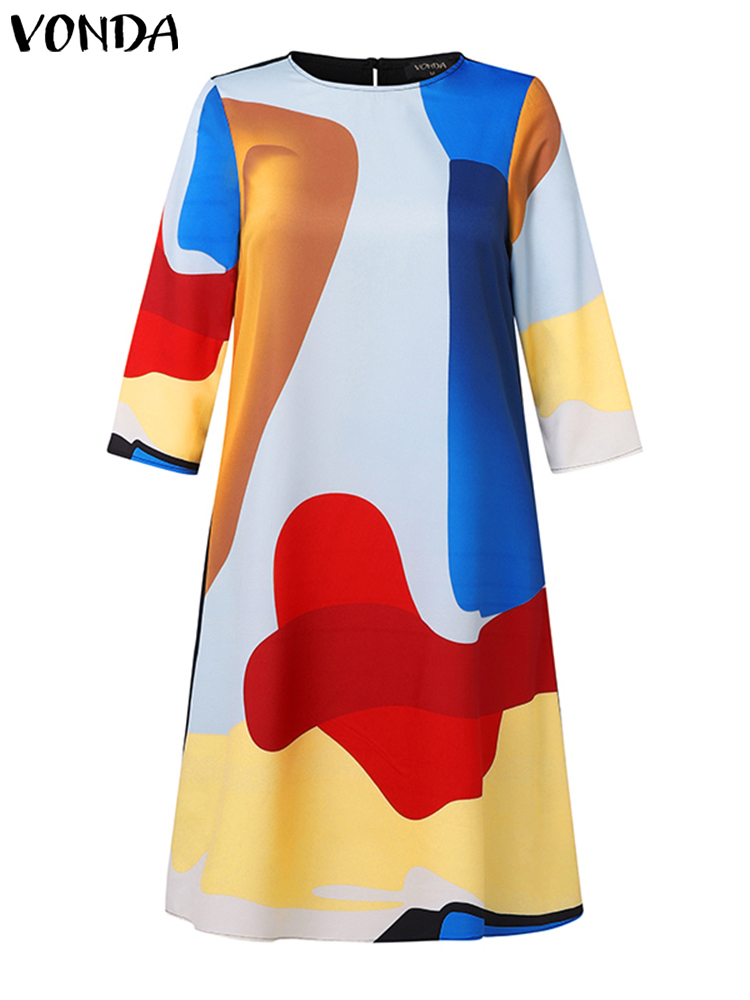 Vonda-女性のためのエレガントなボヘミアンプリントのイブニングドレス,空中ブランコドレス,カジュアルなルーズドレス,特大,プラスサイズ,5xl,2024