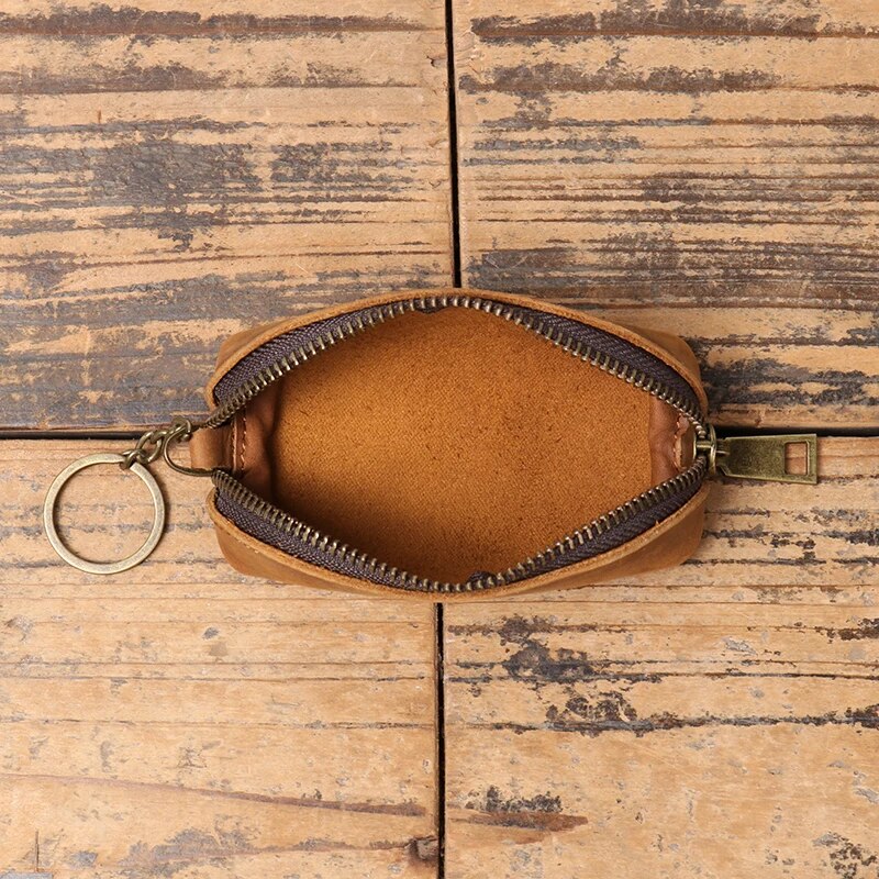 Monedero de cuero genuino, cartera de mano Vintage con cremallera, tarjetero Retro, tarjetero, funda organizadora para llaves de mujer