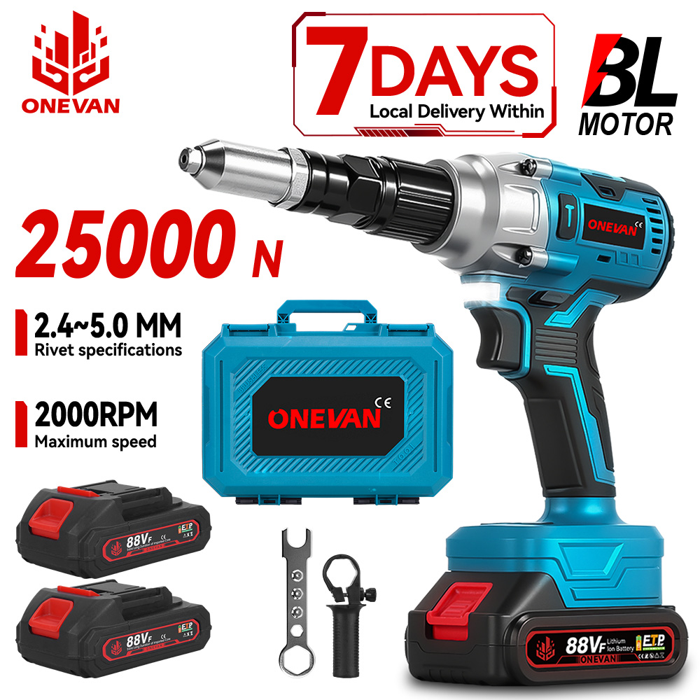 ONEVAN 1200W Bezszczotkowa Elektryczna Nitownica Akumulatorowa 588N.M Pasuje do Nitów 2.4-5.0mm Narzędzie Przemysłowe do Nitowania Zasilane Akumulatorem Makita 18V