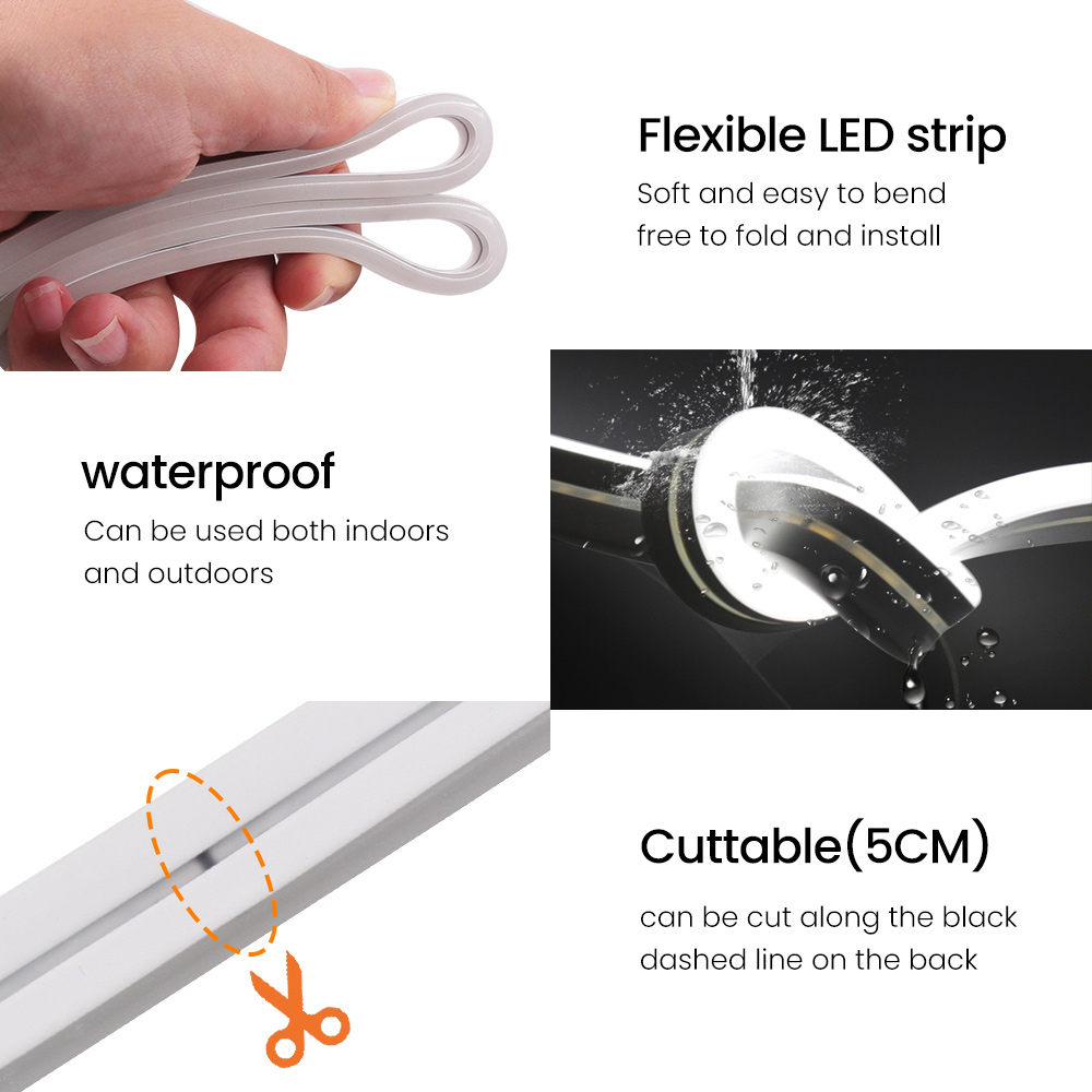 DC 12V 24V LED Neon Strip Light Neon Sign Waterproof Silicone Rope Lights Flexible Lamp Home Decoration with 2pin Wire 9 Colors