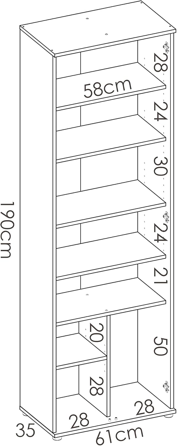 Armario Multiusos 6 estantes, Madera de ingeniería, Blanco, 61x190x35cm