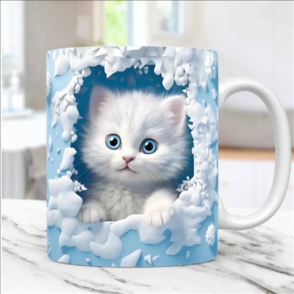 壁に穴が開いたセラミックコーヒーマグ,3D子猫猫,紅茶と水用のマークカップ,クリスマスプレゼント