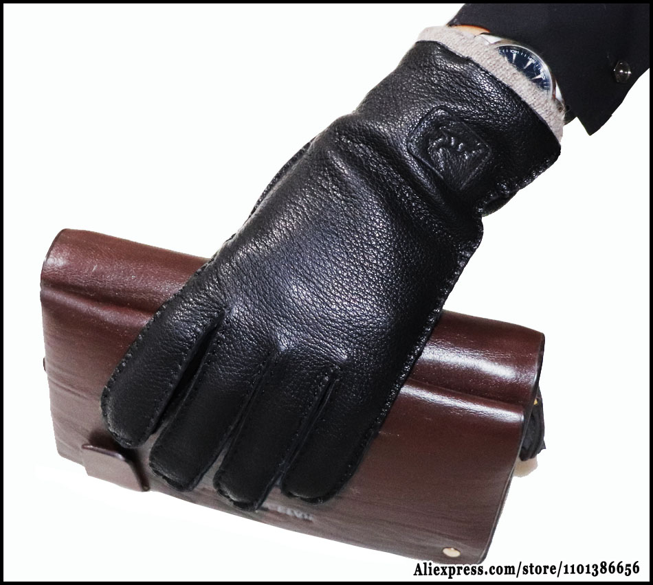 Guantes de cuero genuino de venta caliente guantes de piel de ciervo para hombres y mujeres piel de cabra invierno cálido hilo de lana forro de punto sección delgada conducción motocicleta nuevo 2024 nuevo