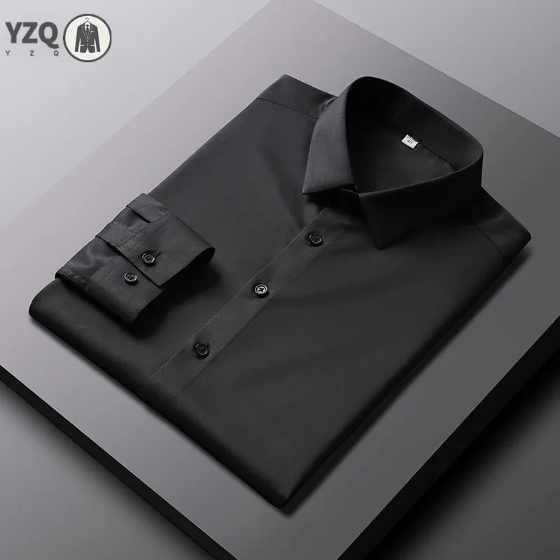 Camisa de color sólido de manga larga informal y de moda para hombre Top de negocios sin planchar y resistente a las arrugas