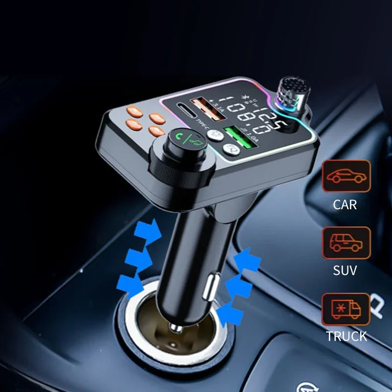 VIKEFON Auto Bluetooth Schnellladegerät Auto Zigarettenanzünder Anruf Freisprecheinrichtung EQ Atmosphärenlicht MP3-Player FM-Transmitter Ladegerät