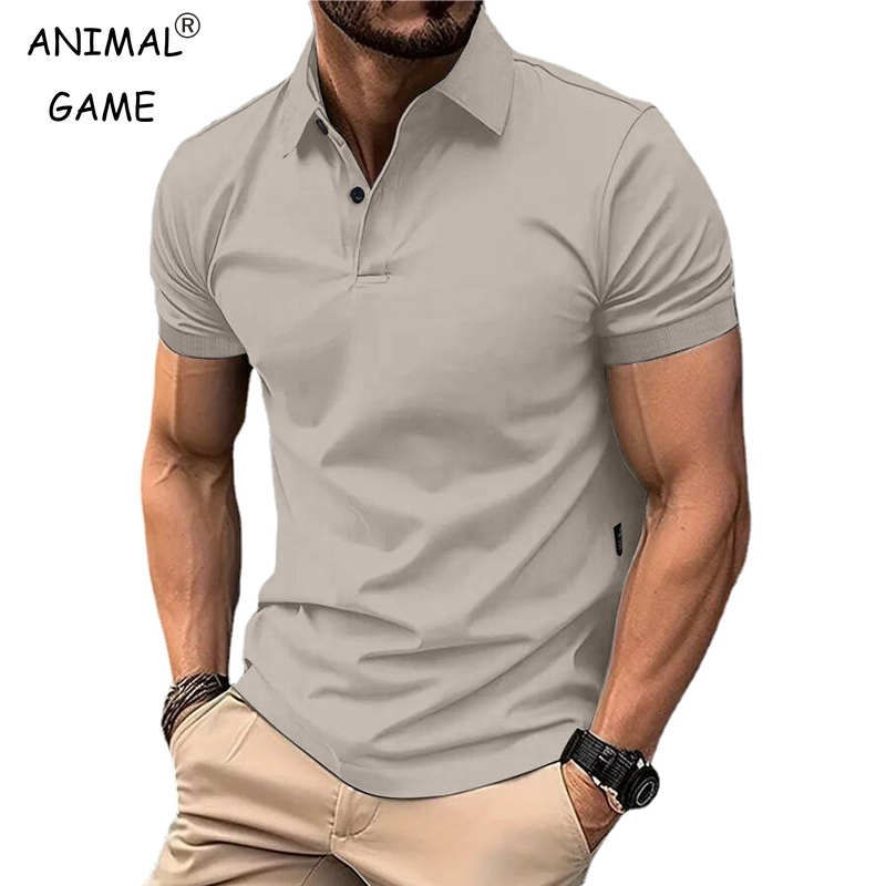 Zomer heren effen kleur poloshirt korte mouw revers knop t-shirts voor mannen casual streetwear lichtgewicht jogging tops