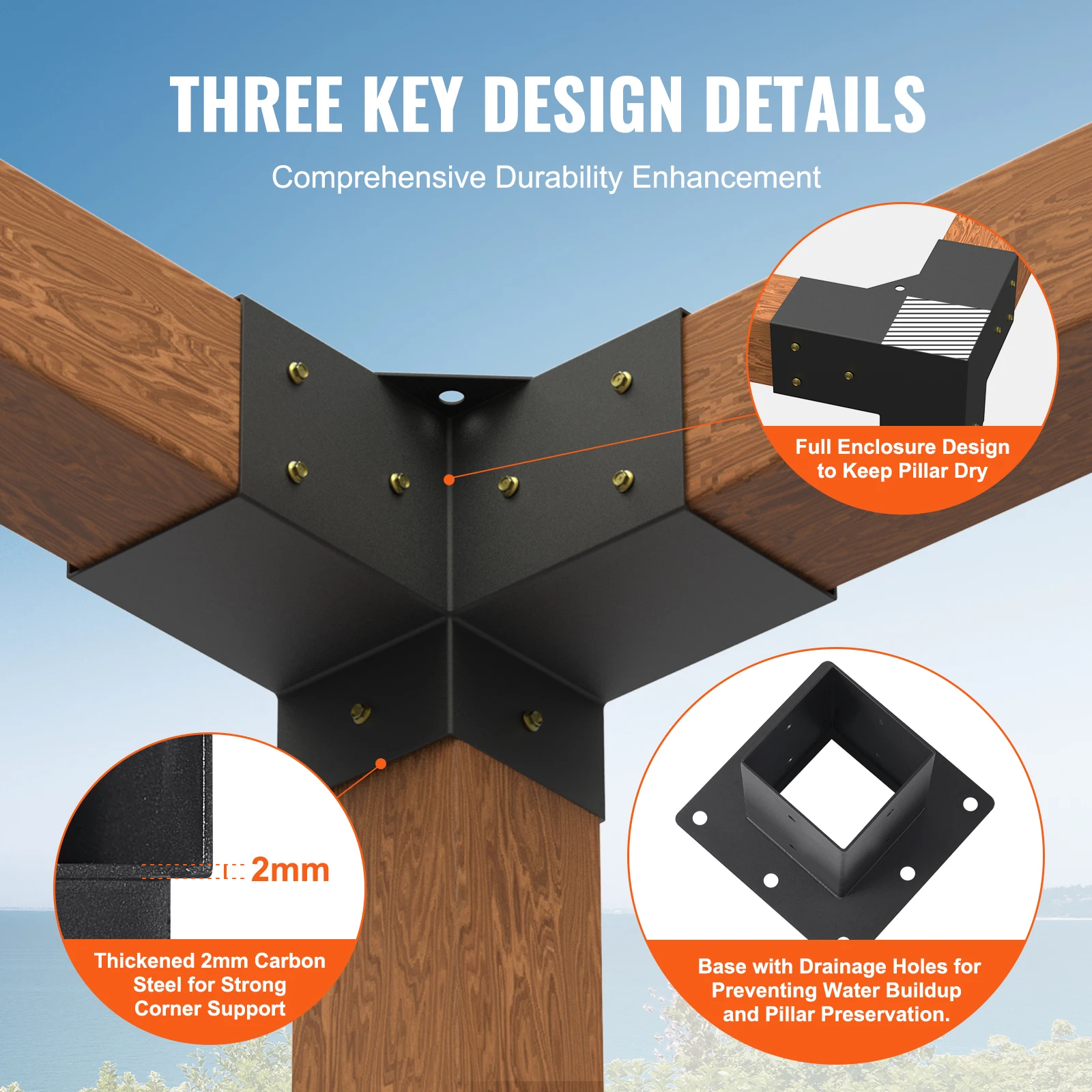 VEVOR Pergola Bracket Kit Heavy Duty Corner Bracket Woodworks DIY Post Base Kit Easy Installation Wooden Beams