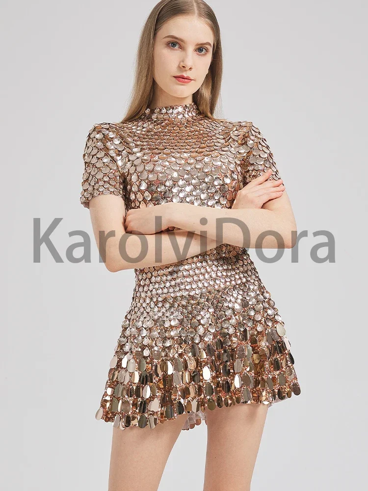 Sexy Khaki Shell Pailletten Minikleid Nachtclub Tanz Hochwertige Performance Kleidung Body Geburtstag Rote Luxuskleider