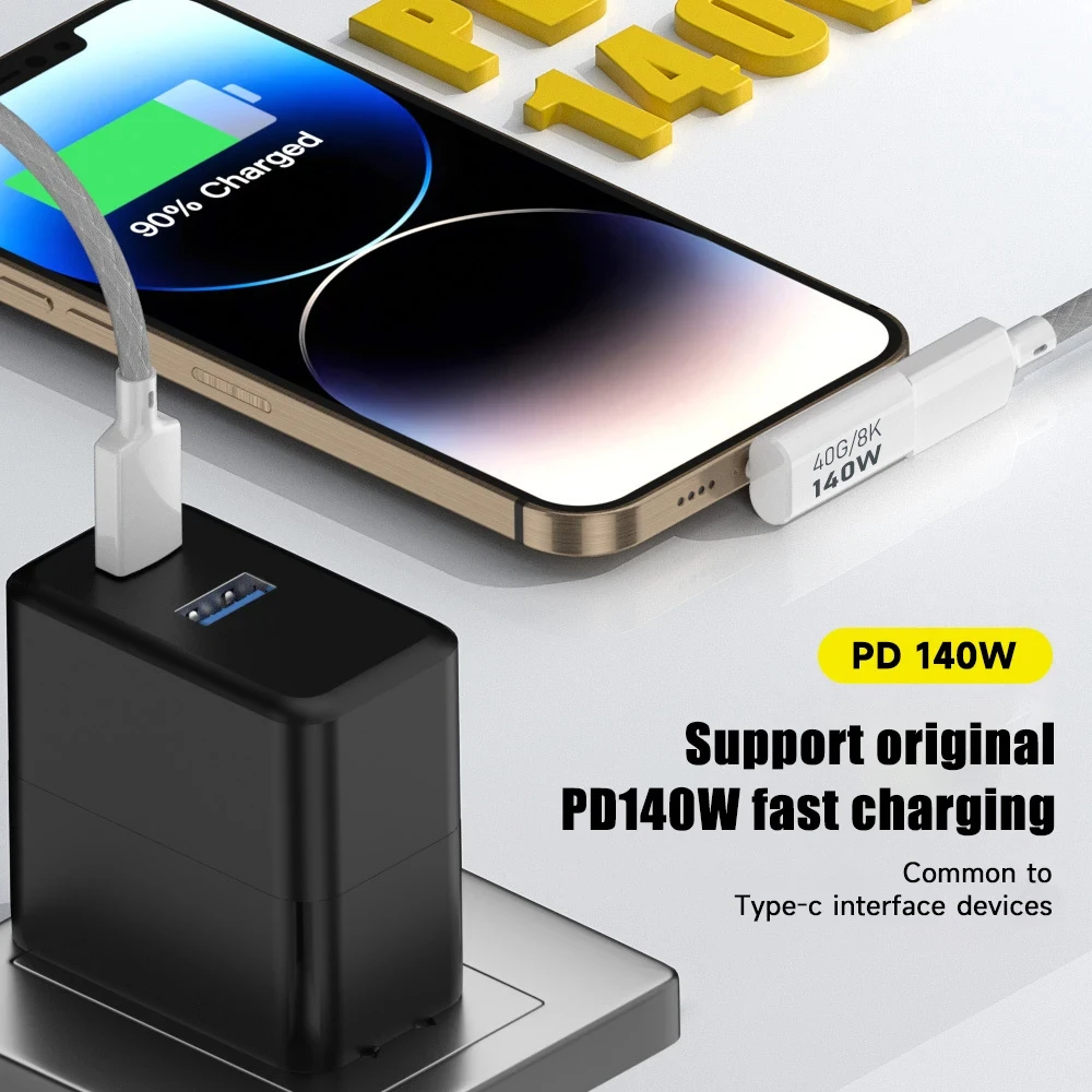 Adaptador PD140W USB C hembra a macho PD 3,1 Thunderbolt 3 40 Gbps transferencia de datos 8K @ 60Hz conector de extensión para MacBook Pro/Air